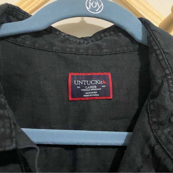 UNTUCKit Dark Navy Blue Linen Button Up Shirt size Large - Picture 5 of 9